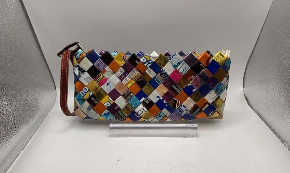 Nahui Ollin Upcycled Candy Wrapper Woven Wristlet Clutch